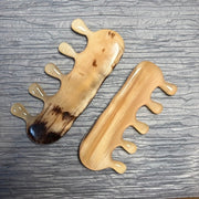 [Rare Creamy Gold] 2-Piece Pocket Mature Argali Horn Scalp Massage Comb Set | Portable Meridian Gua Sha Tools with Hidden Texture | 100% Natural & Un-dyed